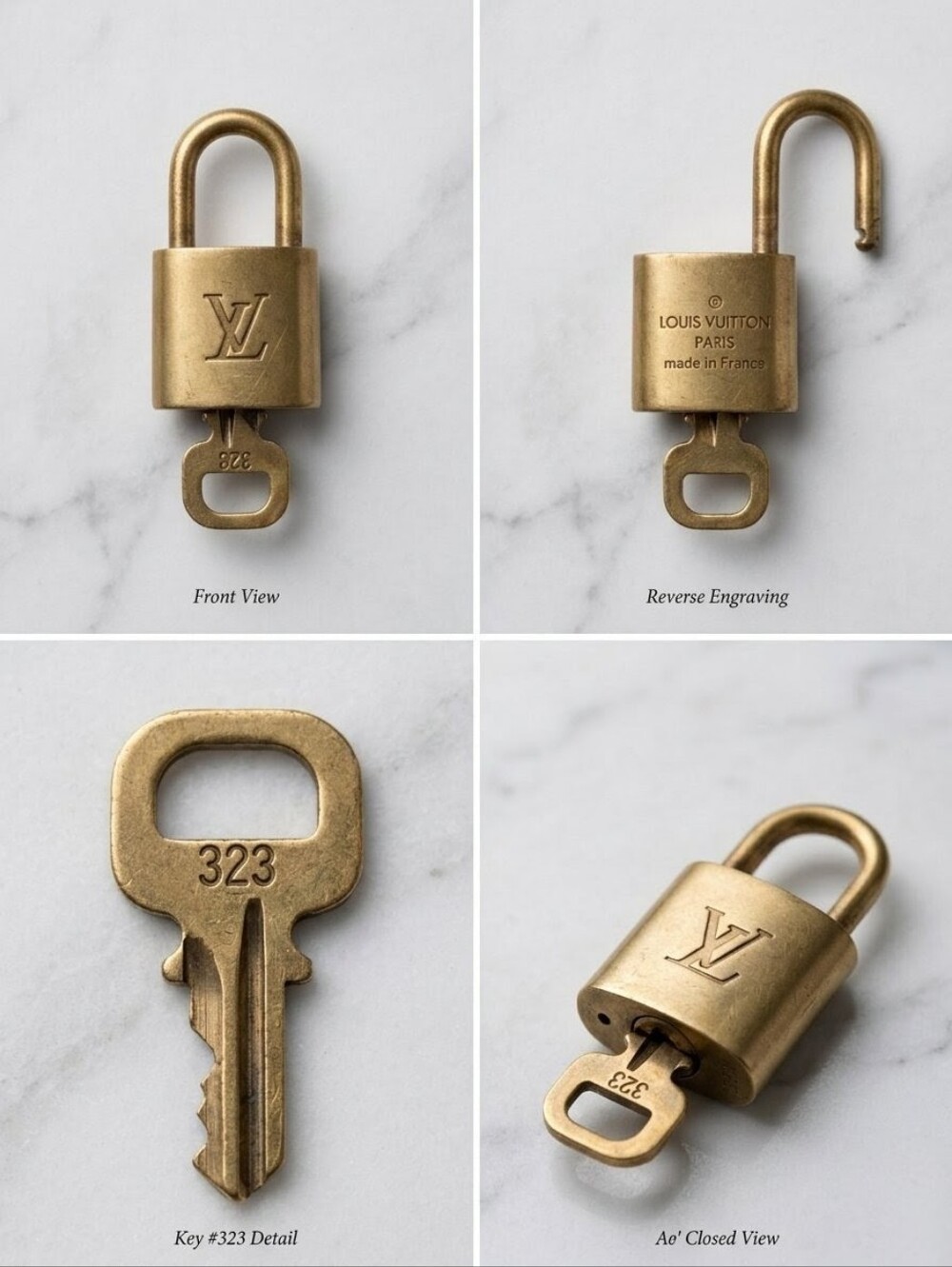 ✨ STUNNING ✨ Authentic Louis Vuitton Brass Padlock & Key Set - #323